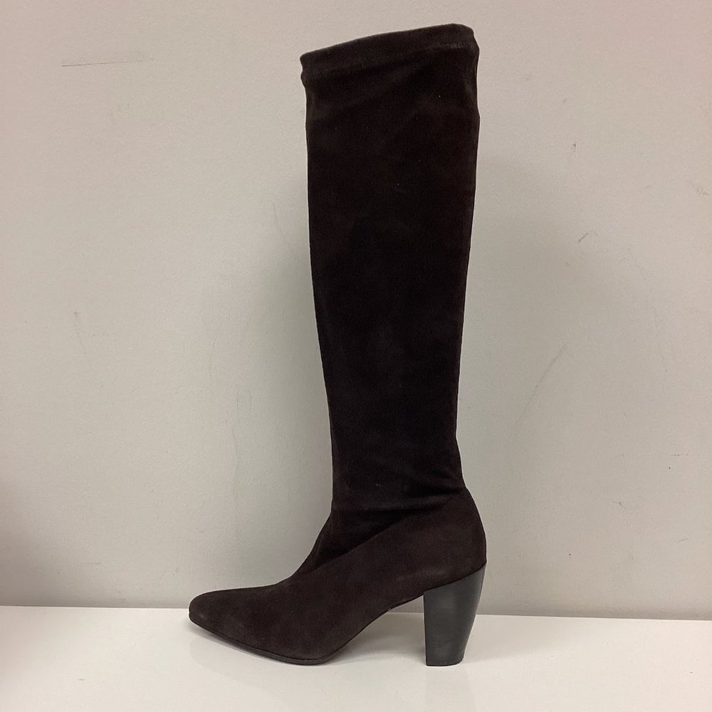 Robert Clergerie Kazu Brown Stretch Suede Knee High Boots SZ 8.5